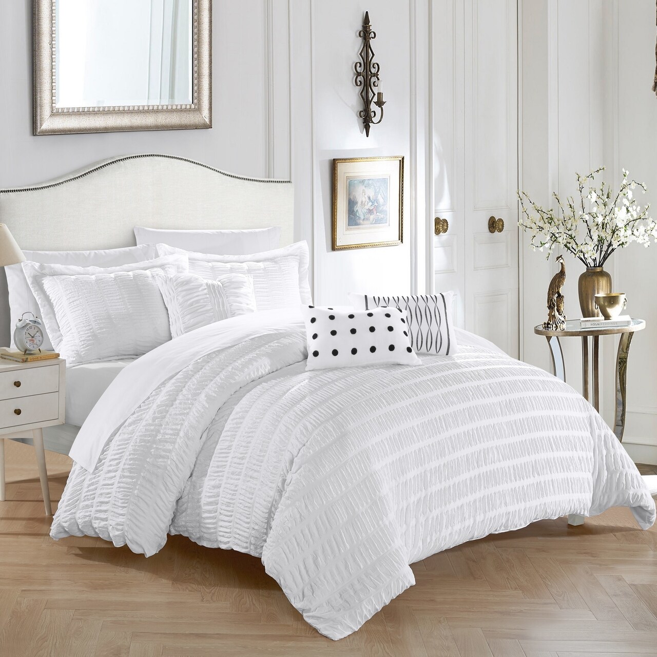 Chic Home Daza 6 or 5 Piece Comforter Set Striped Ruched Ruffled Bedding